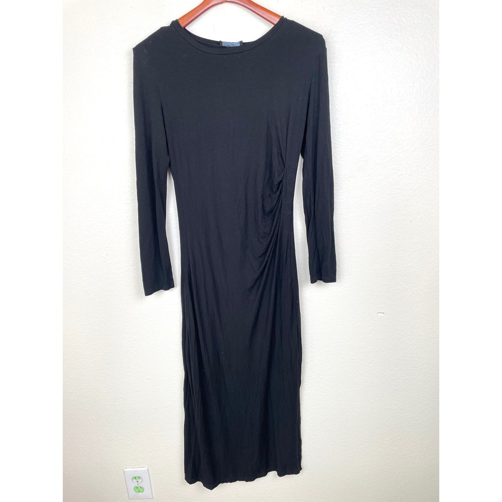 SexyModest Brigitte Brianna Dress Sz M Black Long Sleeve Ruched Midi Jersey Knit